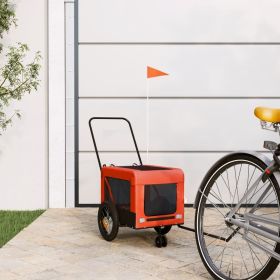 Pet Bike Trailer Orange and Black Oxford Fabric and Iron (Color: Orange)