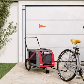 Pet Bike Trailer Red and Gray Oxford Fabric and Iron (Color: Red)