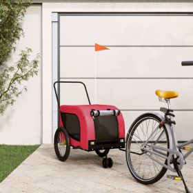 Pet Bike Trailer Red and Black Oxford Fabric and Iron (Color: Red)